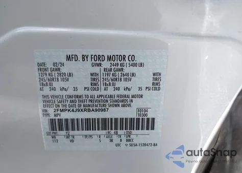 2024 Ford Edge Sel из США, поврежденный, VIN 2FMPK4J9XRBA90987